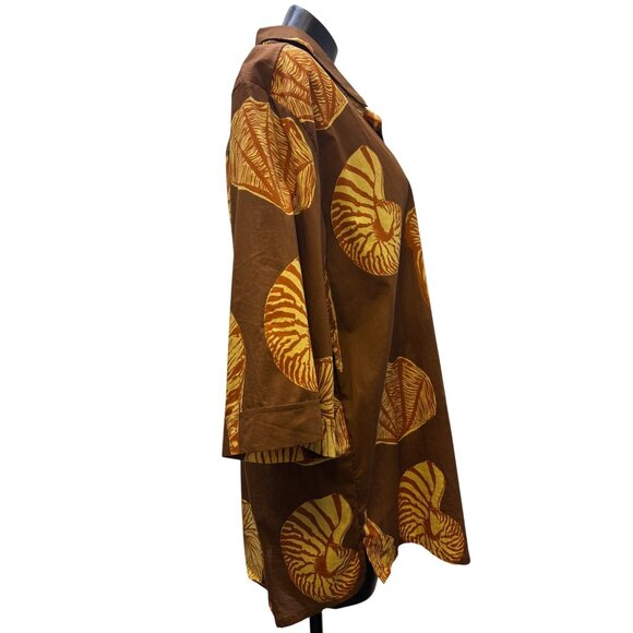 Johnna Ortiz Cotton Print Oversized Blouse Brown M - Picture 3 of 8